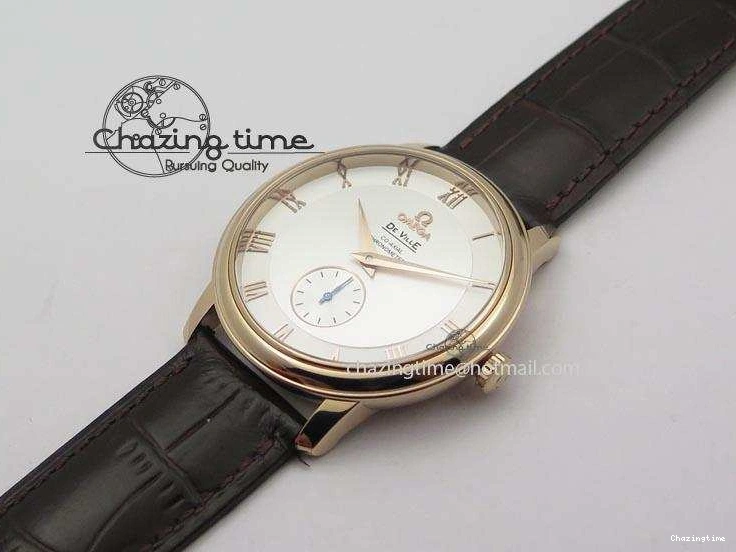 0207 Popular De Ville MK 1:1 Best Edition RG White Dial On Black Leather Asian Seagull T1701 (Sec@6) 8237